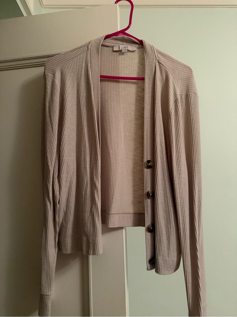 LOFT Ribbed Cardigan in Light Beige